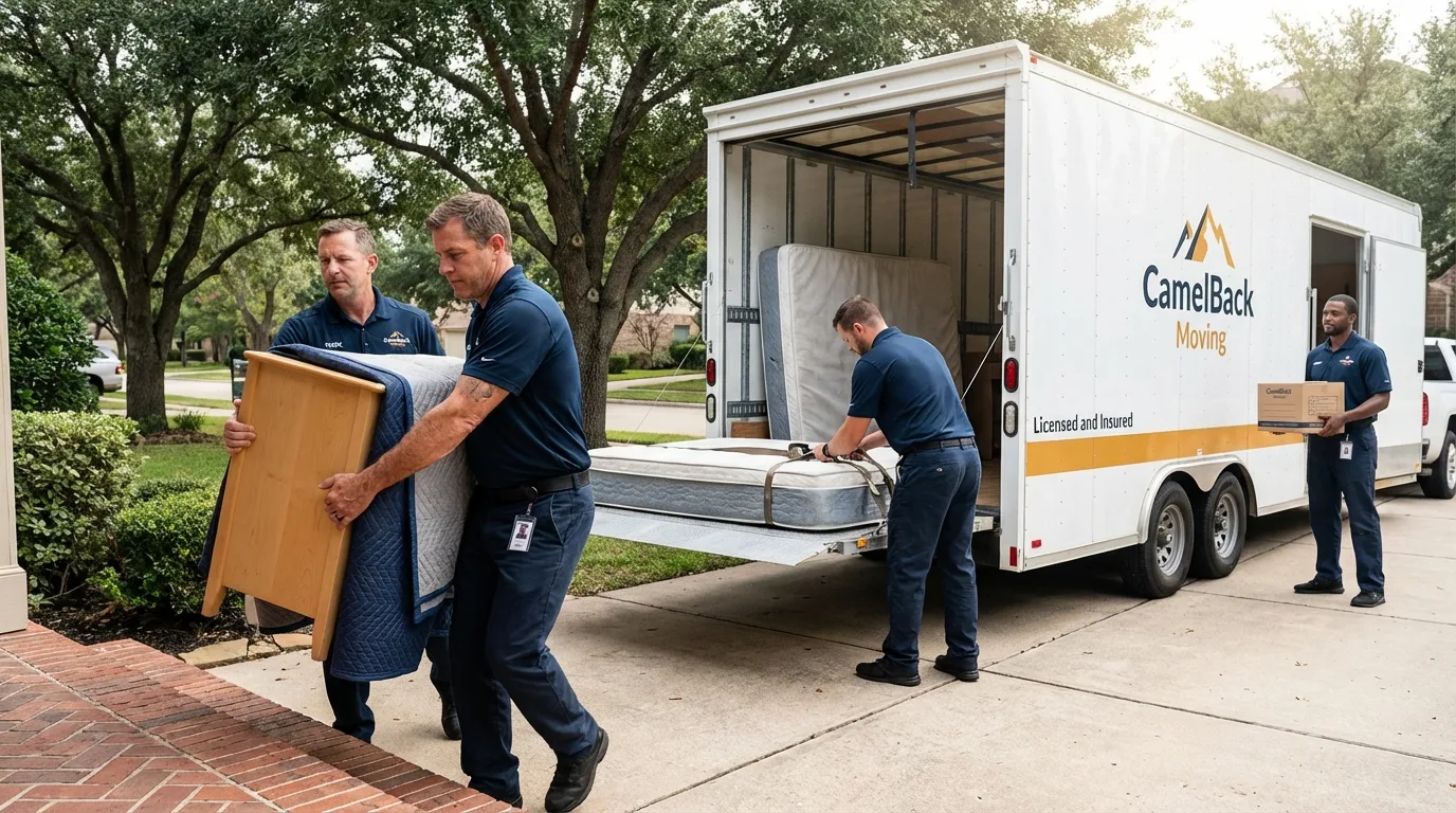 Crew loading residential truck for cross-state move from Greenville, MI